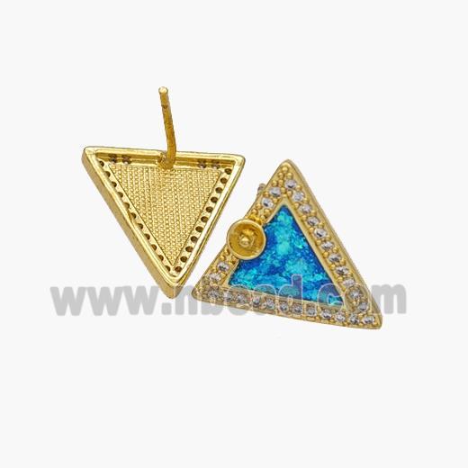 Copper Triangle Stud Earrings Pave Fire Opal Zirconia 18K Gold Plated