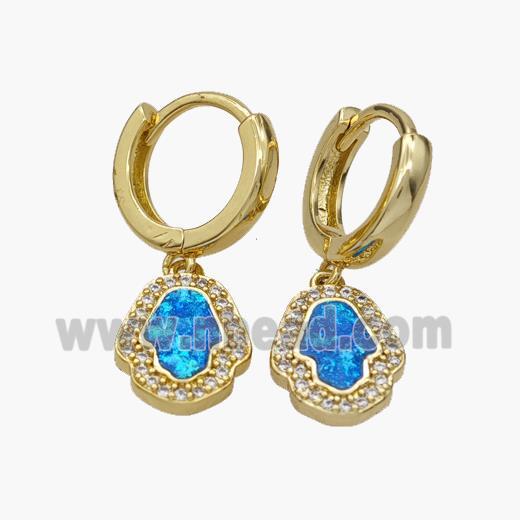 Copper Hamsahand Hoop Earrings Pave Fire Opal Zirconia 18K Gold Plated