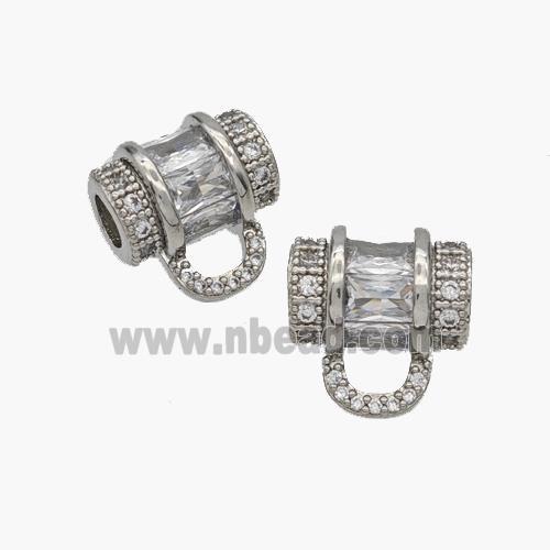 Copper Tube Bail Pave Zirconia Large Hole Platinum Plated