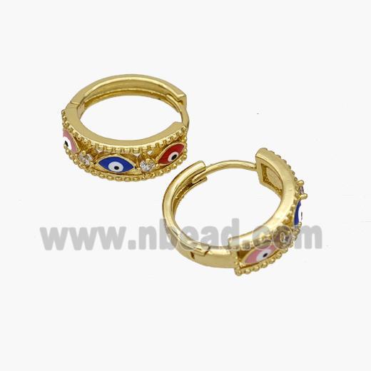 Copper Evil Eye Hoop Earrings Pave Zirconia Enamel Gold Plated