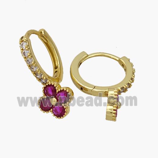 Copper Clover Hoop Earrings Pave Zirconia Gold Plated