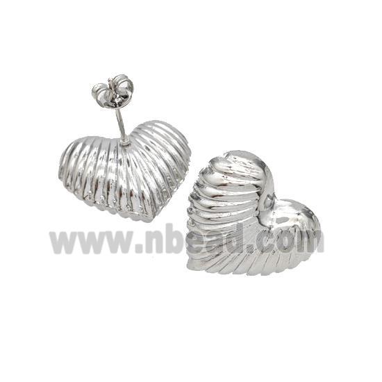 Copper Heart Stud Earrings Platinum Plated