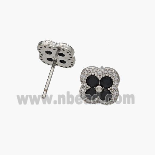 Copper Clover Stud Earrings Pave Zirconia Platinum Plated