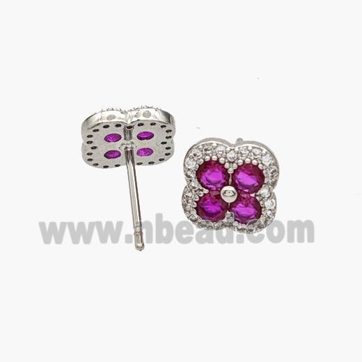 Copper Clover Stud Earrings Pave Zirconia Platinum Plated