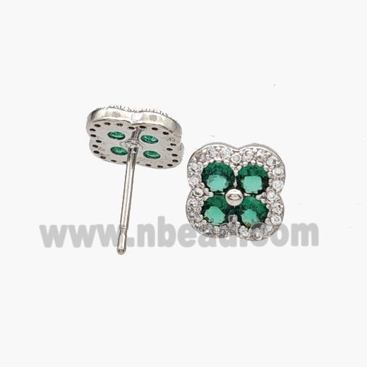 Copper Clover Stud Earrings Pave Zirconia Platinum Plated