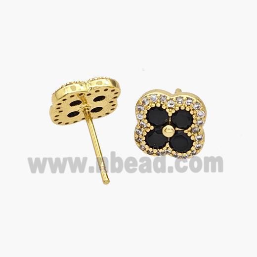 Copper Clover Stud Earrings Pave Zirconia Gold Plated