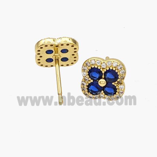 Copper Clover Stud Earrings Pave Zirconia Gold Plated