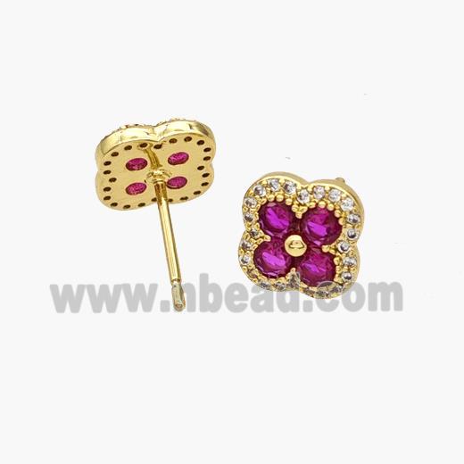 Copper Clover Stud Earrings Pave Zirconia Gold Plated