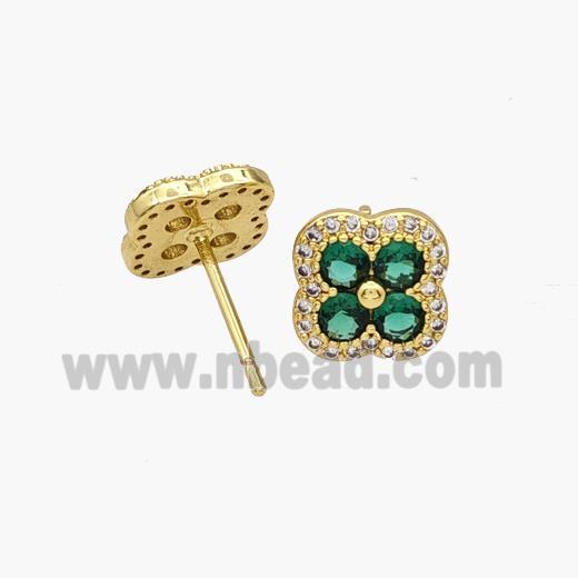 Copper Clover Stud Earrings Pave Zirconia Gold Plated