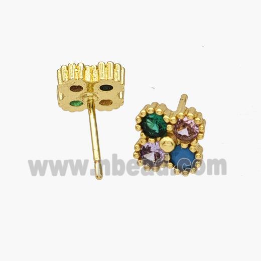 Copper Clover Stud Earrings Pave Zirconia Gold Plated