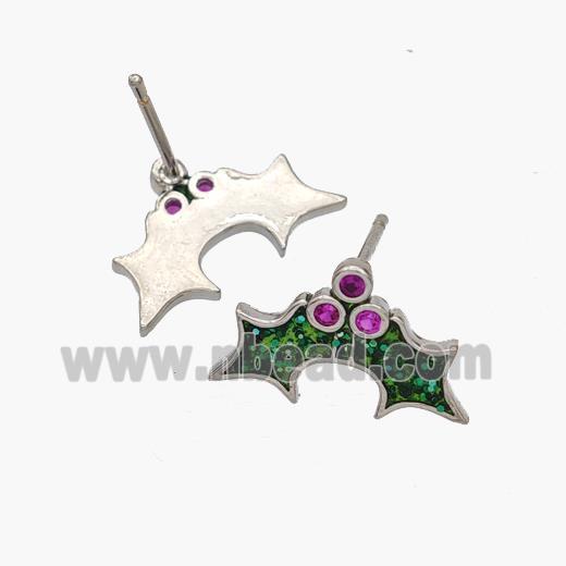 Copper Bat Stud Earrings Pave Zirconia Platinum Plated