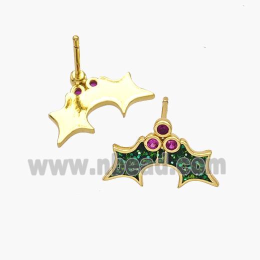 Copper Bat Stud Earrings Pave Zirconia Gold Plated