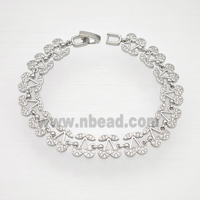 Copper Cherry Bracelet Pave Zirconia Platinum Plated