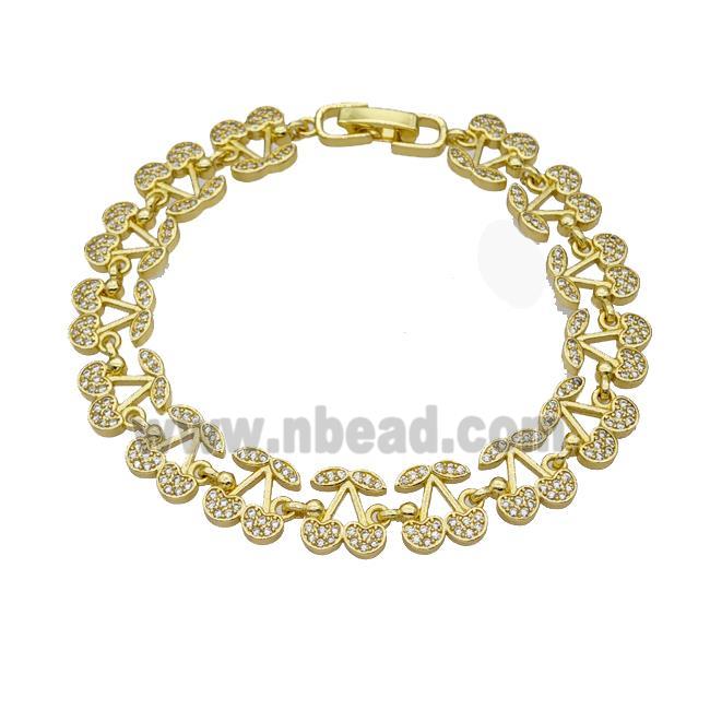 Copper Cherry Bracelet Pave Zirconia Gold Plated