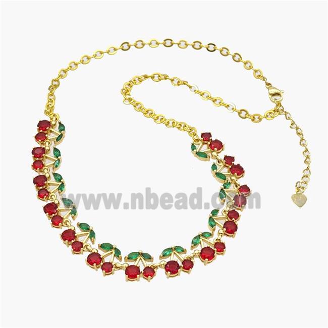 Copper Cherry Necklace Pave Zirconia Gold Plated