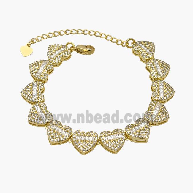 Copper Heart Bracelet Pave Zirconia Gold Plated