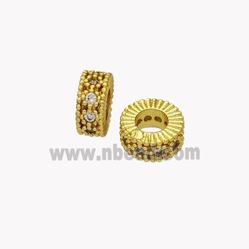 Copper Heishi Beads Pave Zirconia Gold Plated