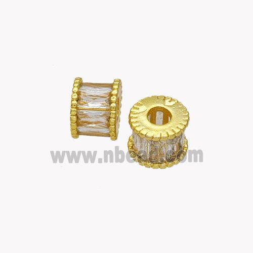 Copper Tube Beads Pave Zirconia Gold Plated