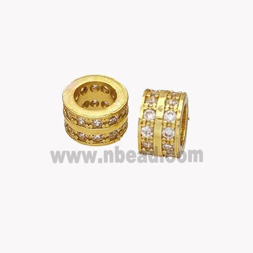 Copper Tube Beads Pave Zirconia Large Hole Gold Plated