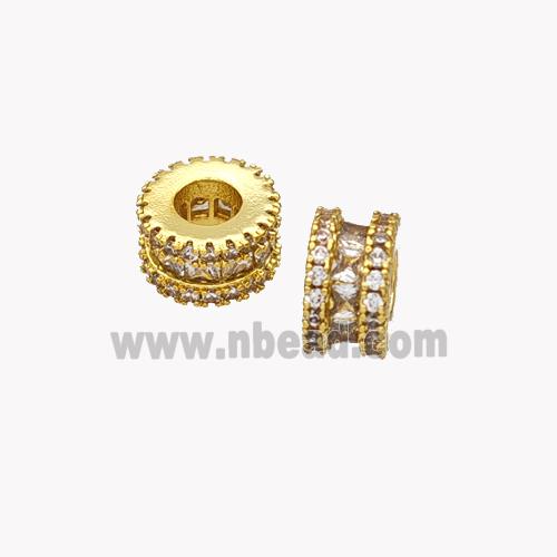 Copper Heishi Beads Pave Zirconia Large Hole Gold Plated