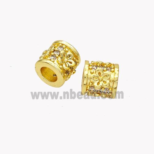 Copper Tube Beads Pave Zirconia Large Hole Gold Plated