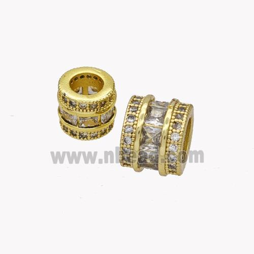 Copper Tube Beads Pave Zirconia Large Hole Gold Plated