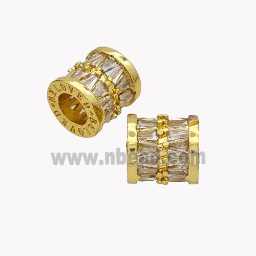 Copper Tube Beads Pave Zirconia Large Hole Gold Plated