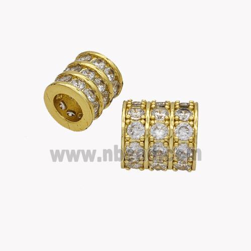 Copper Tube Beads Pave Zirconia Large Hole Gold Plated