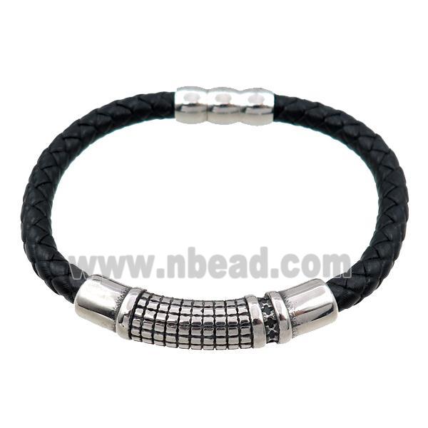 PU leather bracelet with magnetic clasp, stainless steel beads