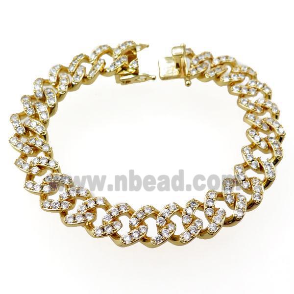 copper bracelet pave zircon, gold plated