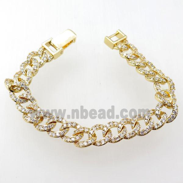 copper bracelet pave zircon, gold plated