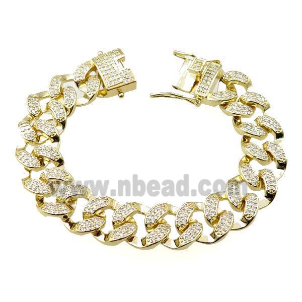 copper bracelet pave zircon, gold plated