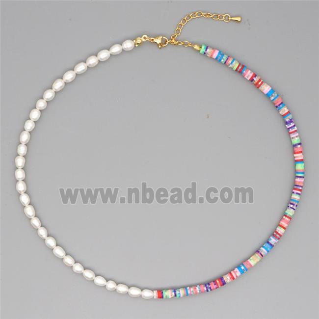 Pearl Necklace with polymer clay