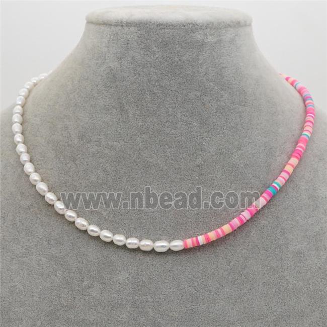 Pearl Necklace with polymer clay beads