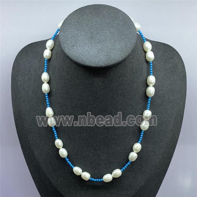 Pearl Necklace with blue Turquoise