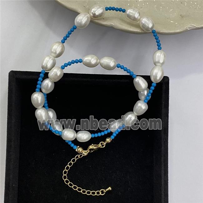 Pearl Necklace with blue Turquoise