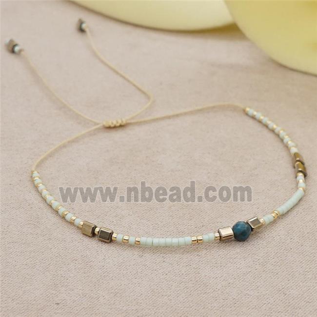 handmade miyuki glass Bracelet with blue jade, adjustable