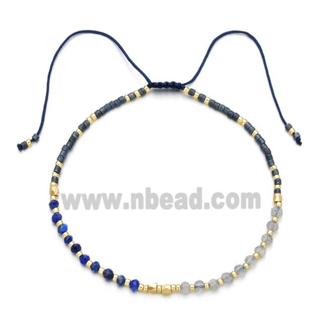 Lapis Bracelet with moonstone, adjustable