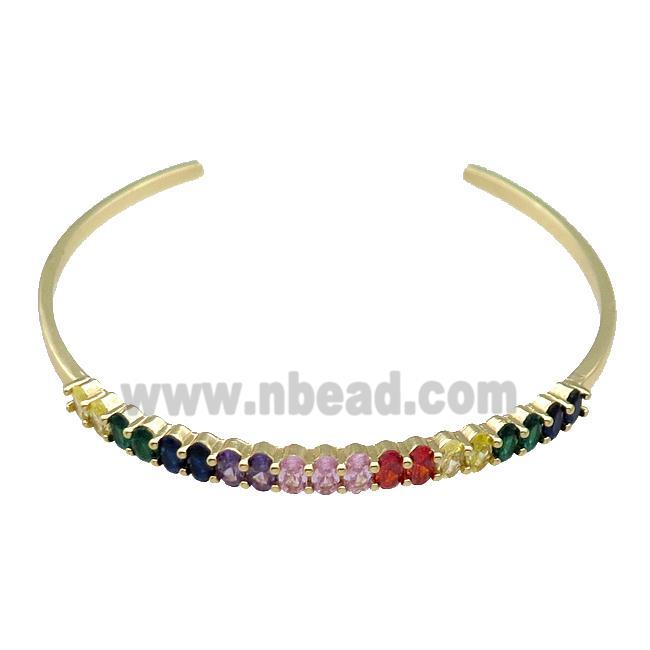 Copper Bangle Pave Multicolor Zircon Gold Plated