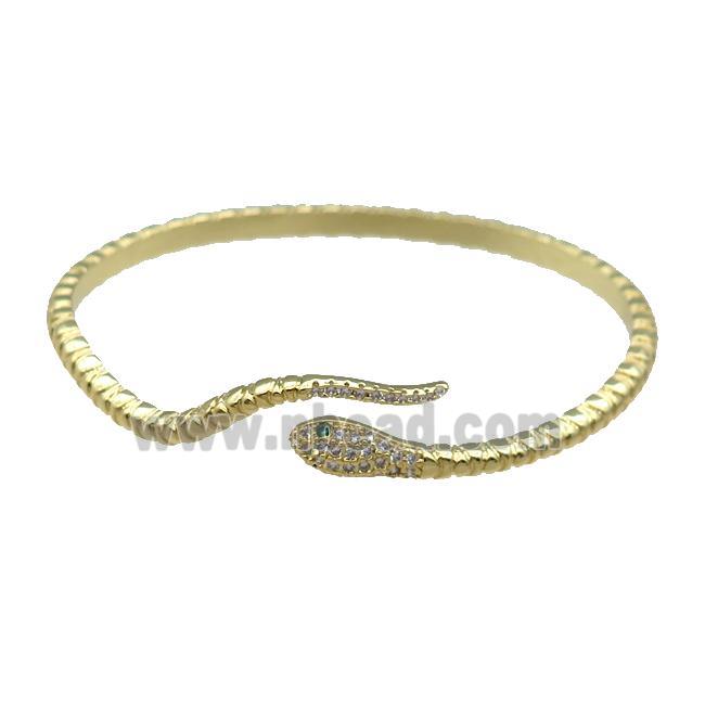 Copper Snake Bangle Pave Zircon Gold Plated