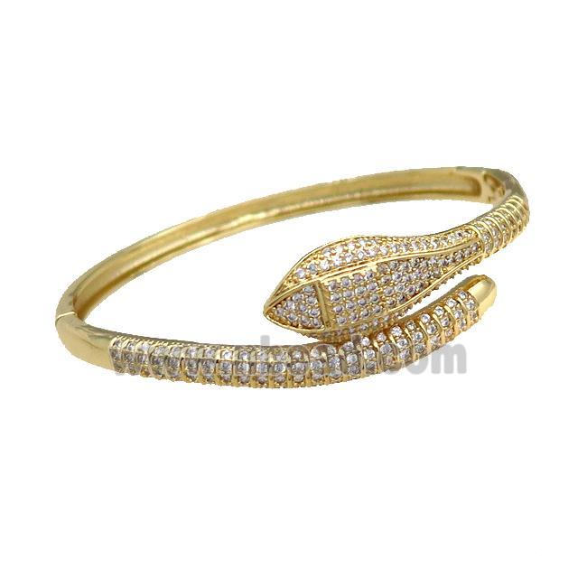 Copper Snake Bangle Pave Zircon Gold Plated