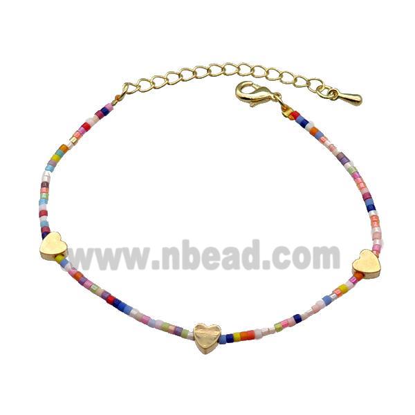 Glass Seed Bead Bracelet Heart Multicolor