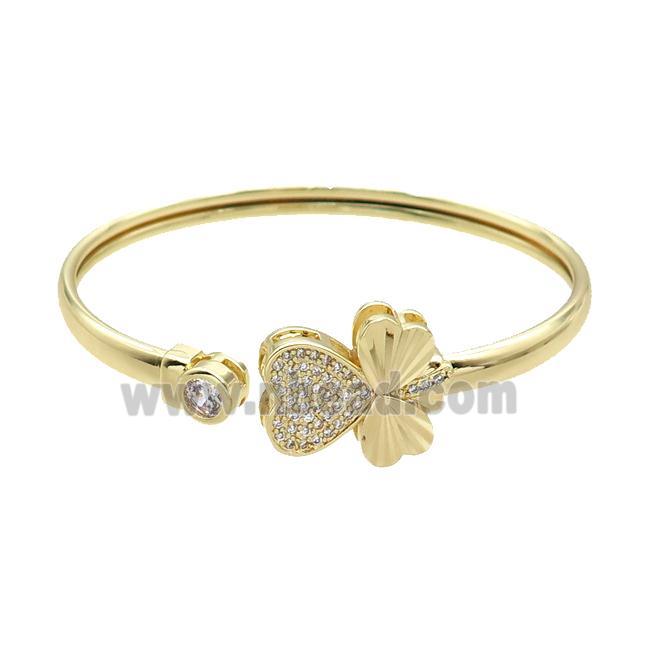 Copper Bangle Pave Zircon Heart Gold Plated