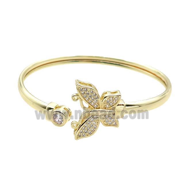 Copper Bangle Pave Zircon Butterfly Gold Plated