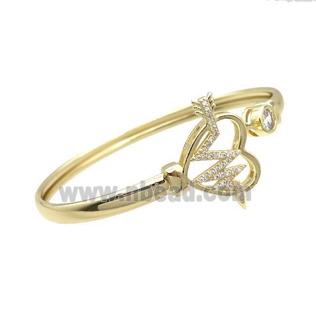 Copper Bangle Pave Zircon Heart Cardiogram Gold Plated