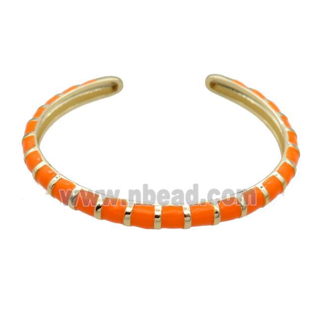 Copper Bangle With Orange Enamel Gold Plated