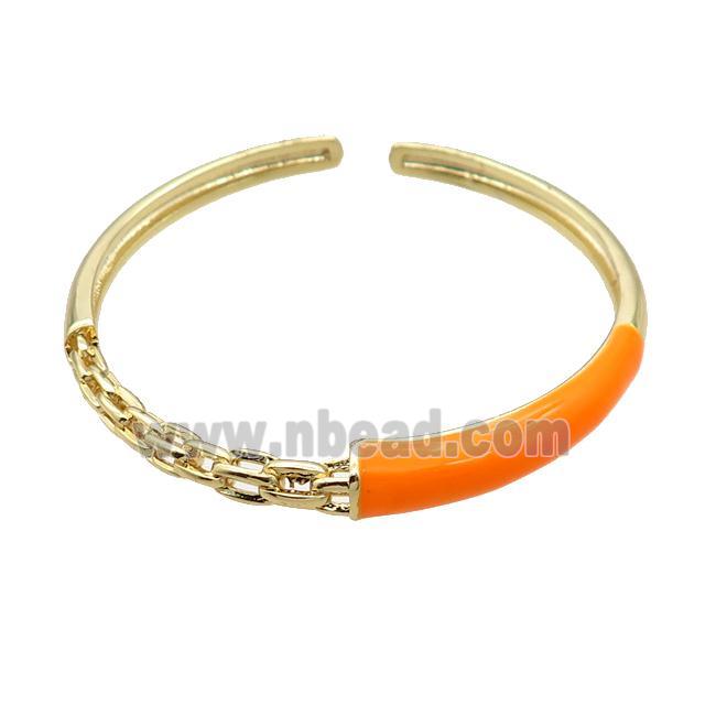 Copper Bangle With Orange Enamel Gold Plated