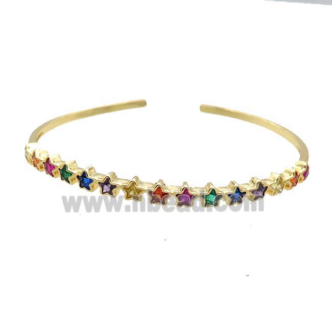 Copper Bangle Pave Zircon Star Gold Plated