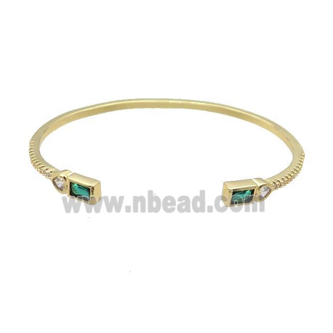 Copper Bangle Pave Zircon Green Gold Plated