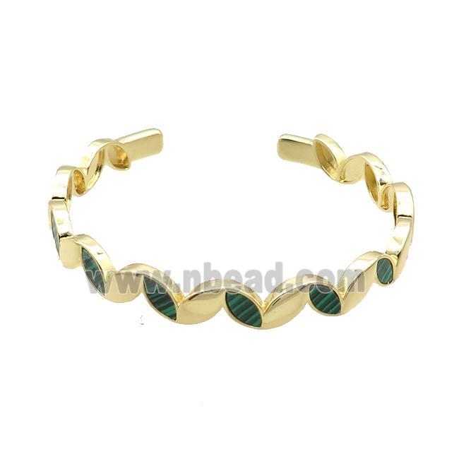 Copper Bangle Pave Malachite Gold Plated